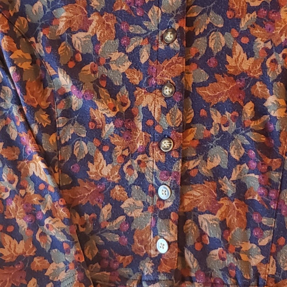 Vintage Eddie Bauer Navy Leaves Dress Modest - Picture 5 of 8